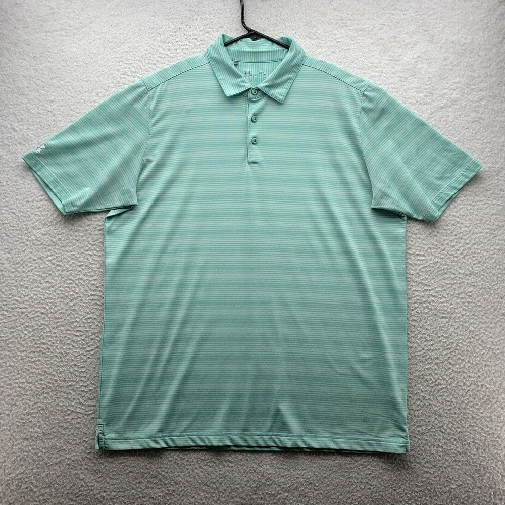 Under Armour Polo‎ Shirt Mens XL X-Large Sea Green White Stripe Loose Fit Golf